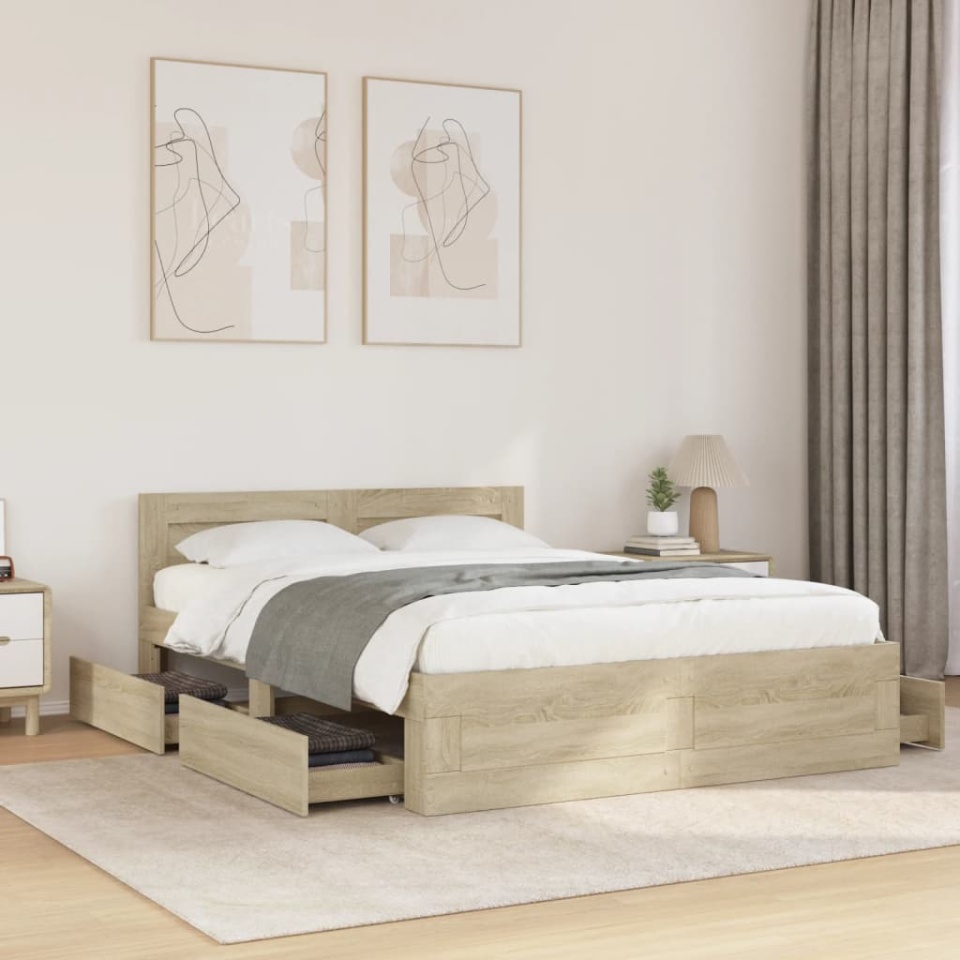 Cadru de pat cu tăblie stejar sonoma 120x200 cm lemn prelucrat
