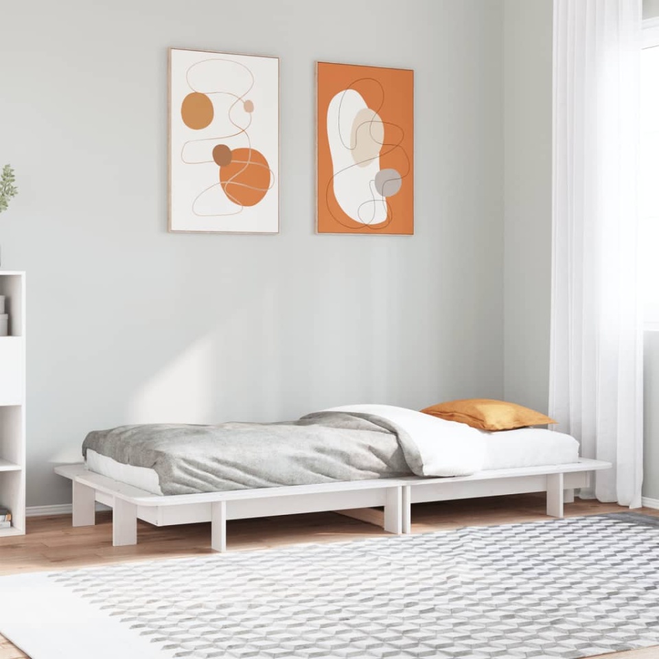Cadru de pat fără saltea, alb, 90x200 cm, lemn masiv pin