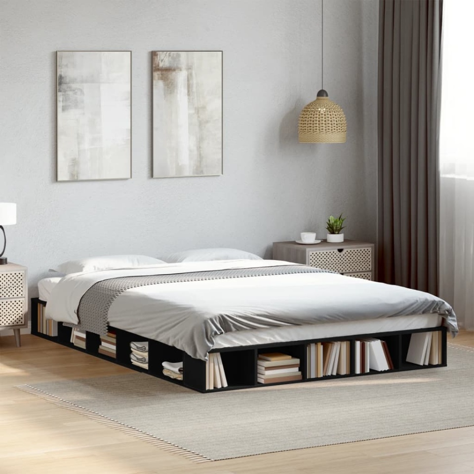 Cadru de pat, negru, 160x200 cm, lemn prelucrat