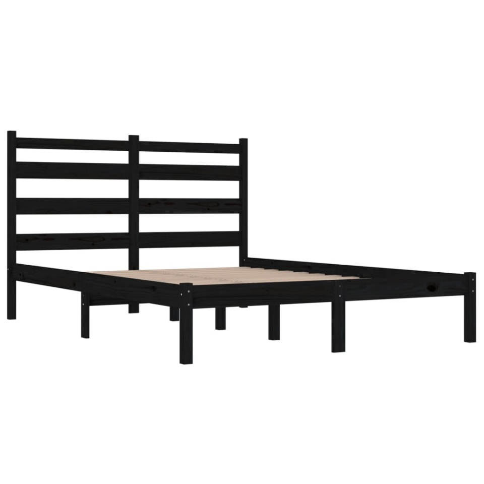 Cadru de pat, negru, 200x200 cm, lemn masiv de pin - 3 | YEO