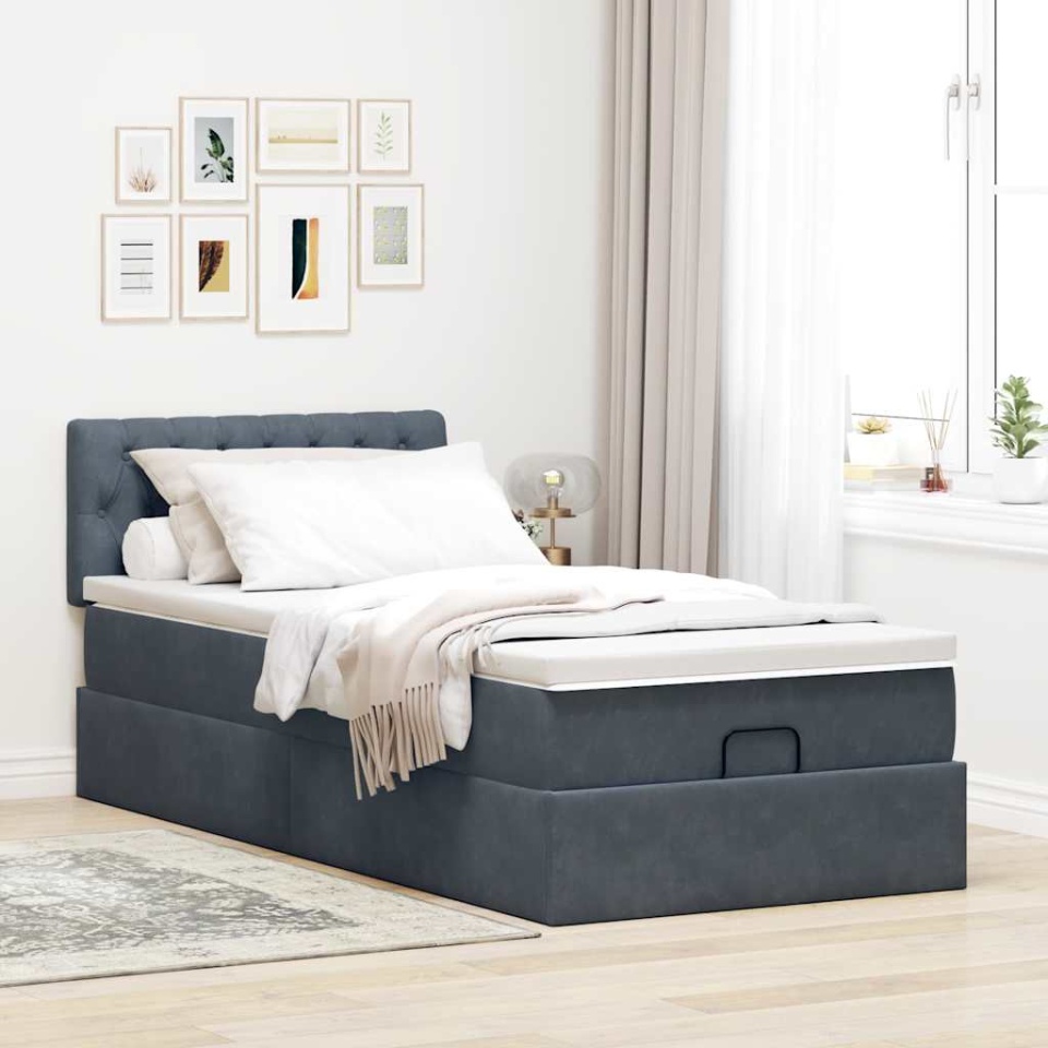 Cadru de pat otoman cu saltea catifea gri închis 90x200cm - 3 | YEO