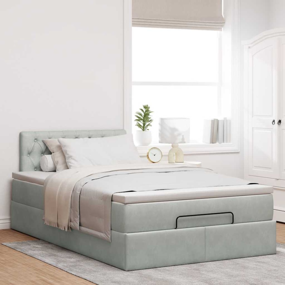 Cadru de pat otoman cu saltea Gri deschis 120x200cm catifea - 3 | YEO