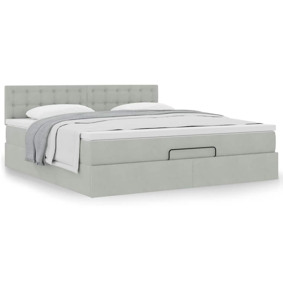 Cadru de pat otoman cu saltea Gri deschis 180x200cm catifea - 3 | YEO