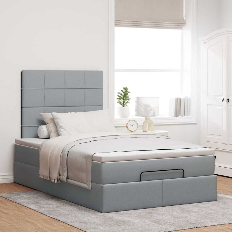 Cadru de pat otoman cu saltea țesătură gri deschis 120x200cm - 3 | YEO