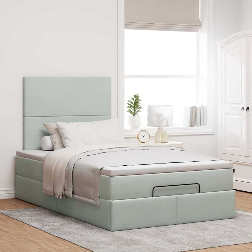 Cadru de pat otoman cu saltele Gri deschis 120x200cm catifea - 2 | YEO