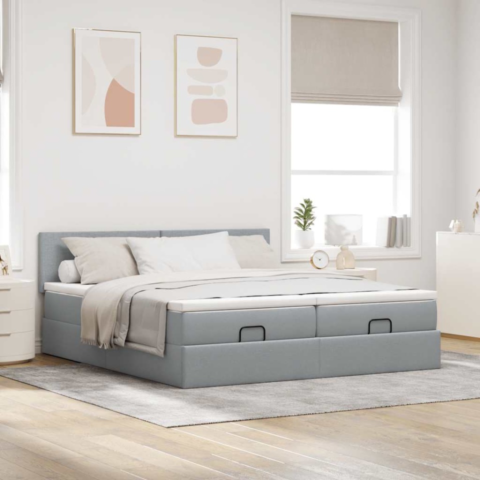 Cadru de pat otoman cu saltele Gri deschis 180x200cm Material - 3 | YEO