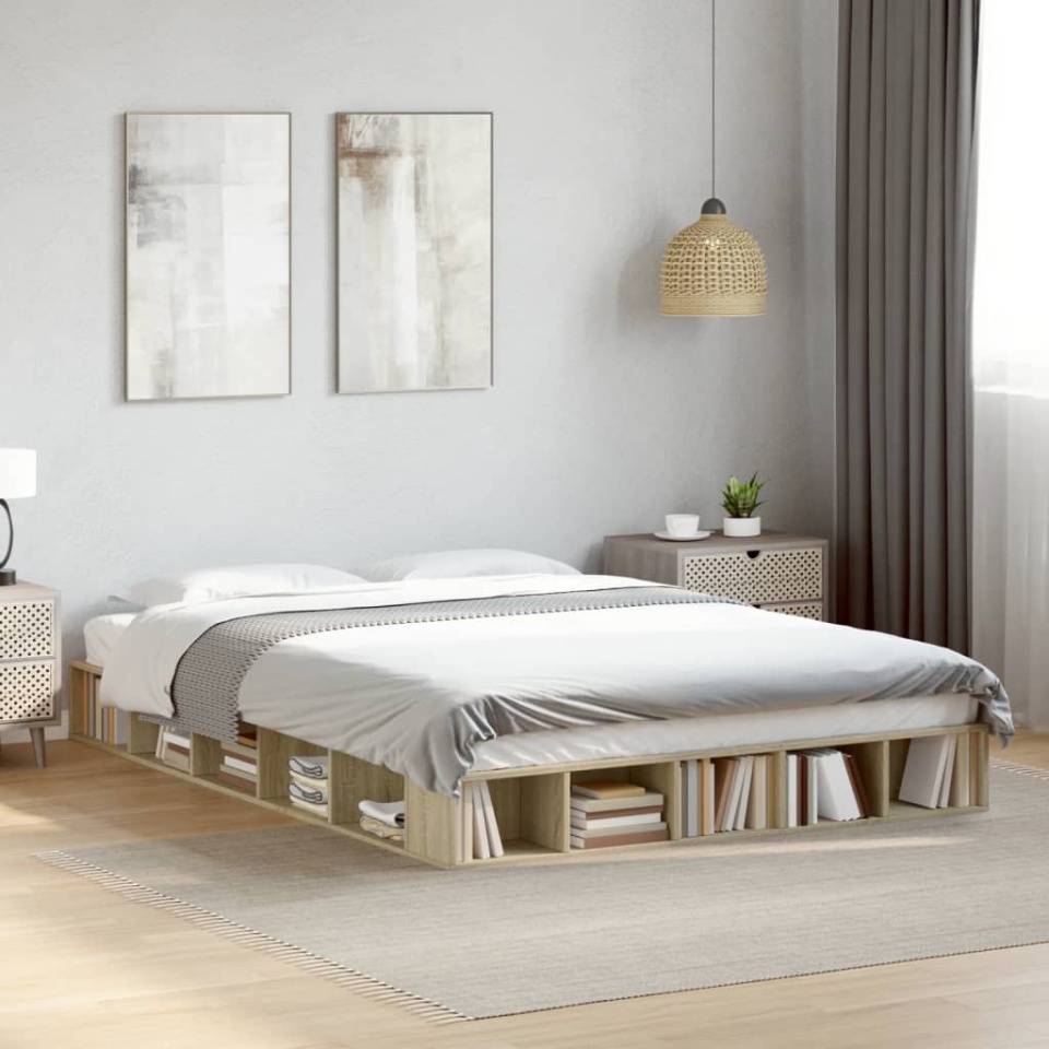 Cadru de pat, stejar sonoma, 160x200 cm, lemn prelucrat