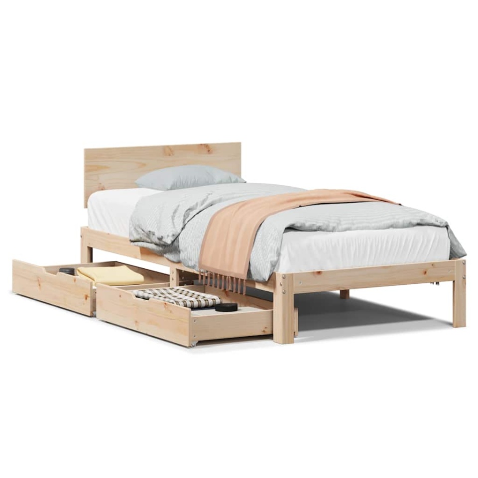 Cadru Pat cu Sertare 100x200 cm Lemn Masiv Pin - 1 | YEO
