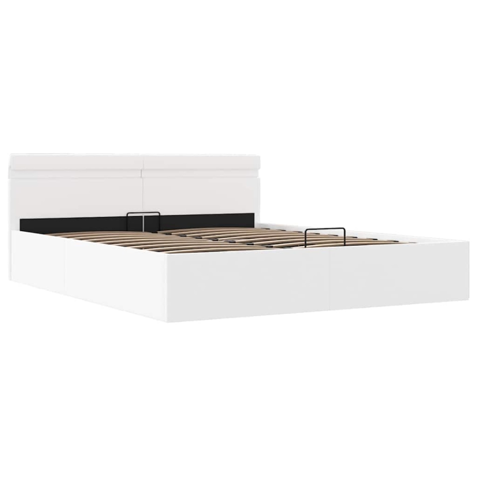 Cadru pat hidraulic cu ladă LED alb 160x200 cm, piele ecologică - 2 | YEO
