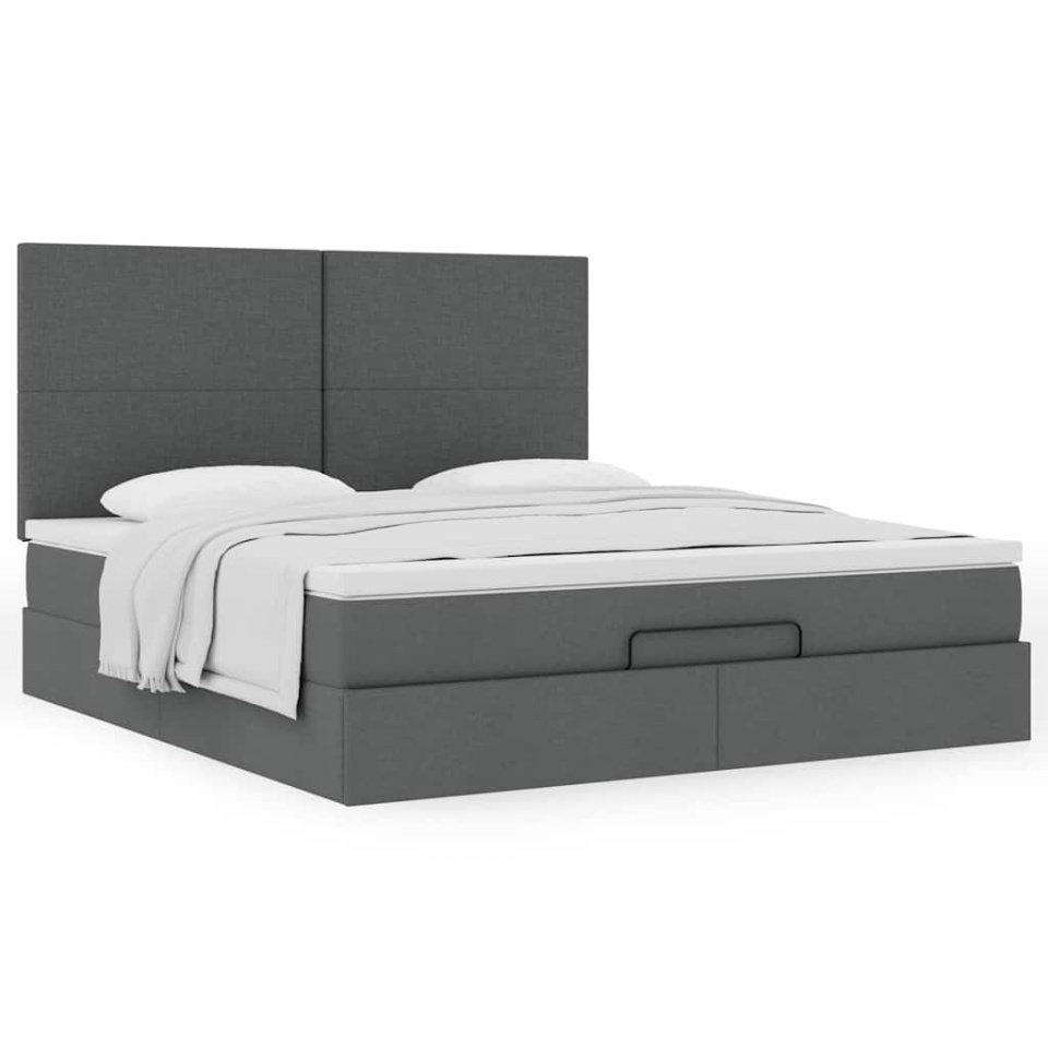 Cadru pat otoman cu saltea țesătură gri închis 180x200 cm - 3 | YEO