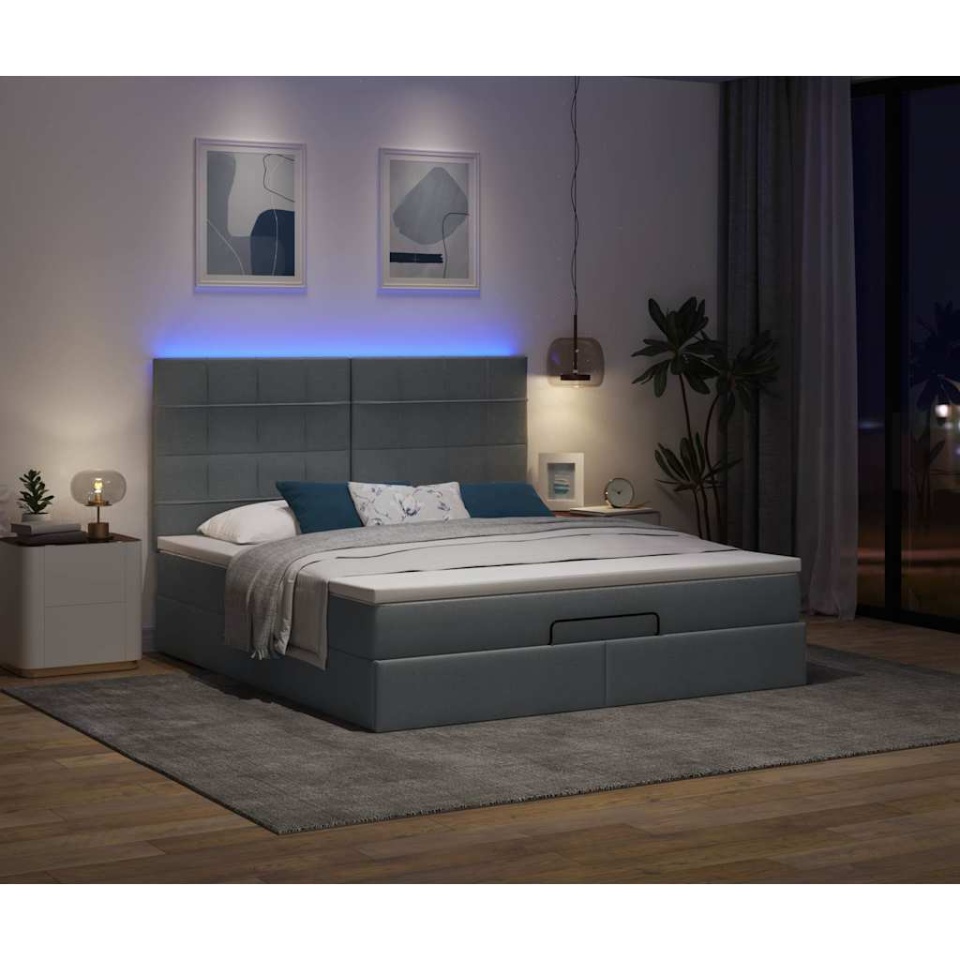 Cadru pat otoman cu saltea țesătură gri închis 180x200 cm - 2 | YEO