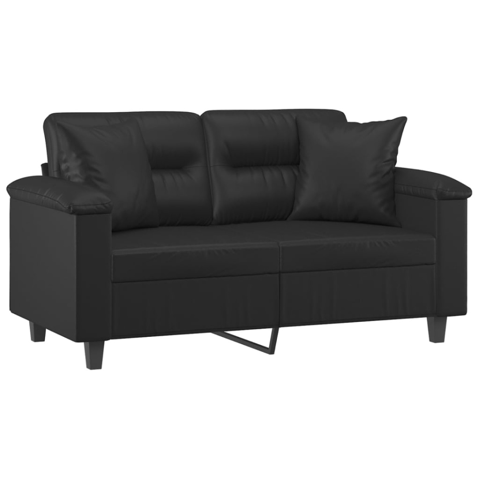 Canapea cu 2 locuri cu pernuțe, negru, 120 cm, piele ecologică - 2 | YEO