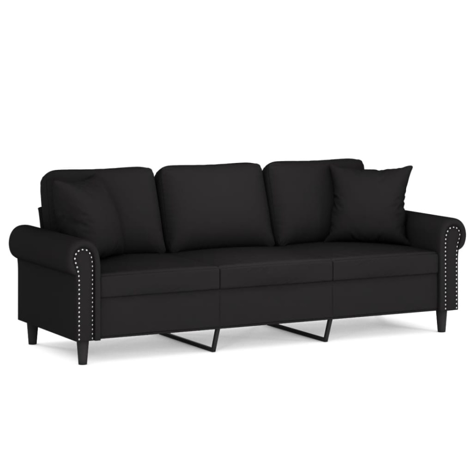 Canapea cu 3 locuri cu pernuțe, negru, 180 cm, catifea - 1 | YEO