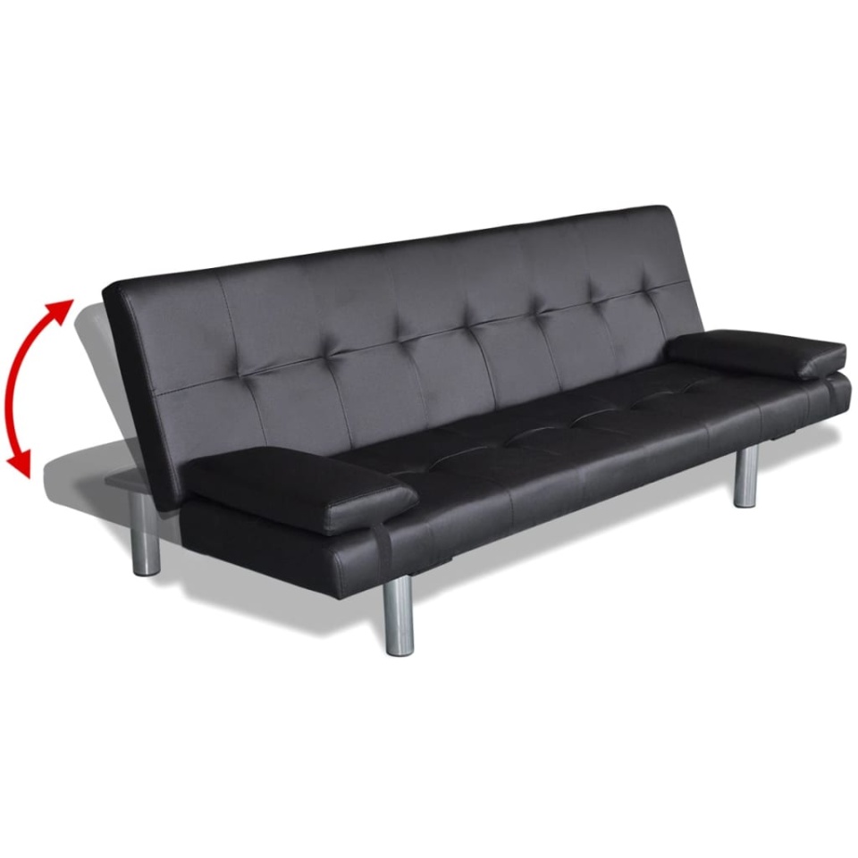 Canapea extensibilă 2 perne, piele artificială, reglabilă negru - 3 | YEO