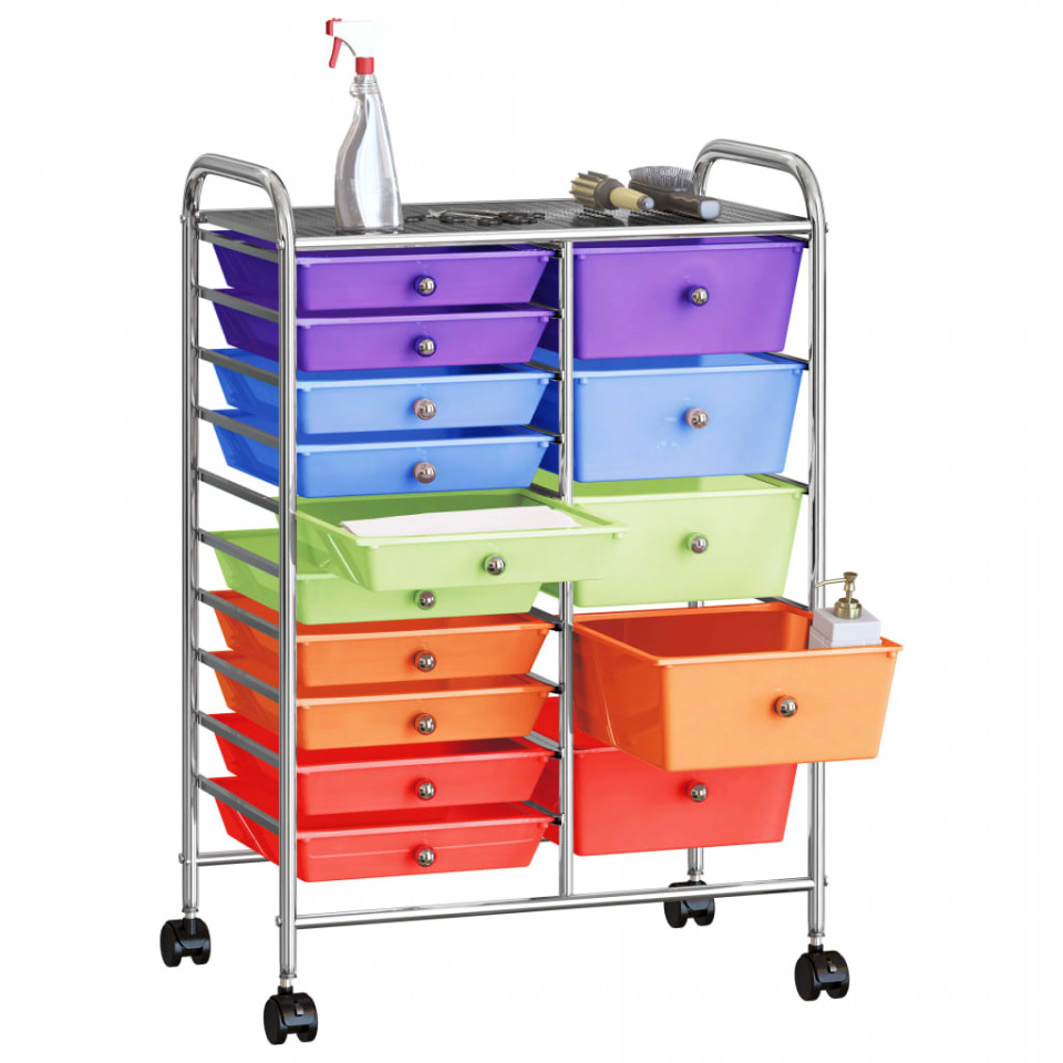 Cărucior depozitare mobil cu 15 sertare XXL multicolor plastic - 2 | YEO