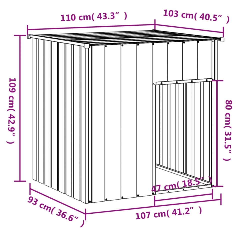 Casă câine & acoperiș gri deschis 110x103x109 oțel galvanizat