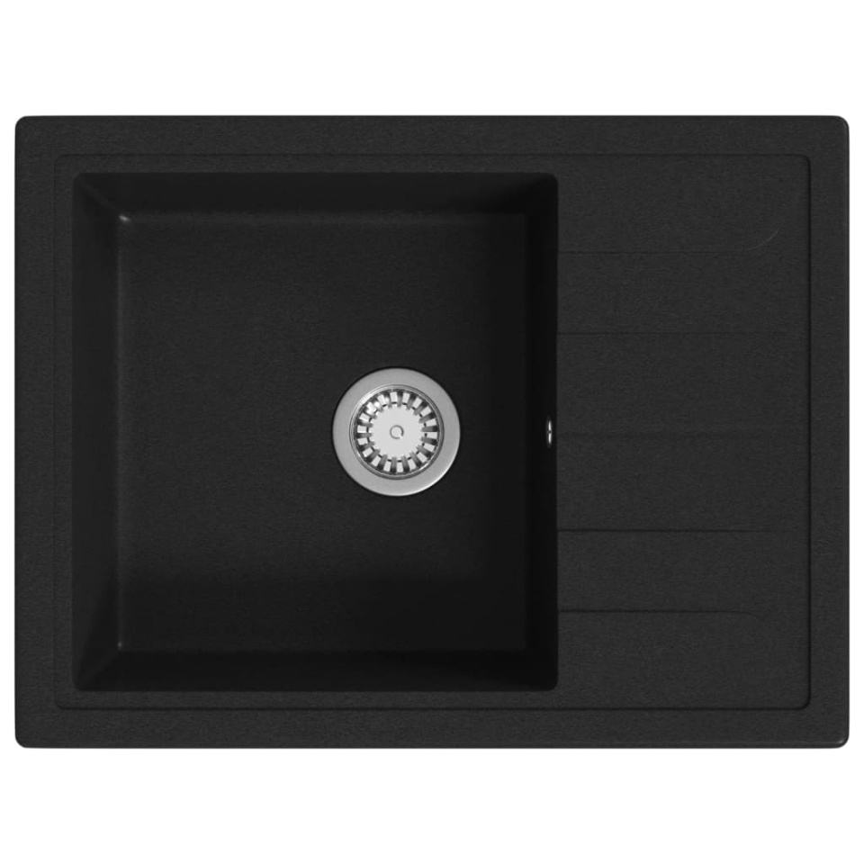 Chiuvetă de bucătărie cu orificiu de preaplin, negru, oval, granit - 1 | YEO