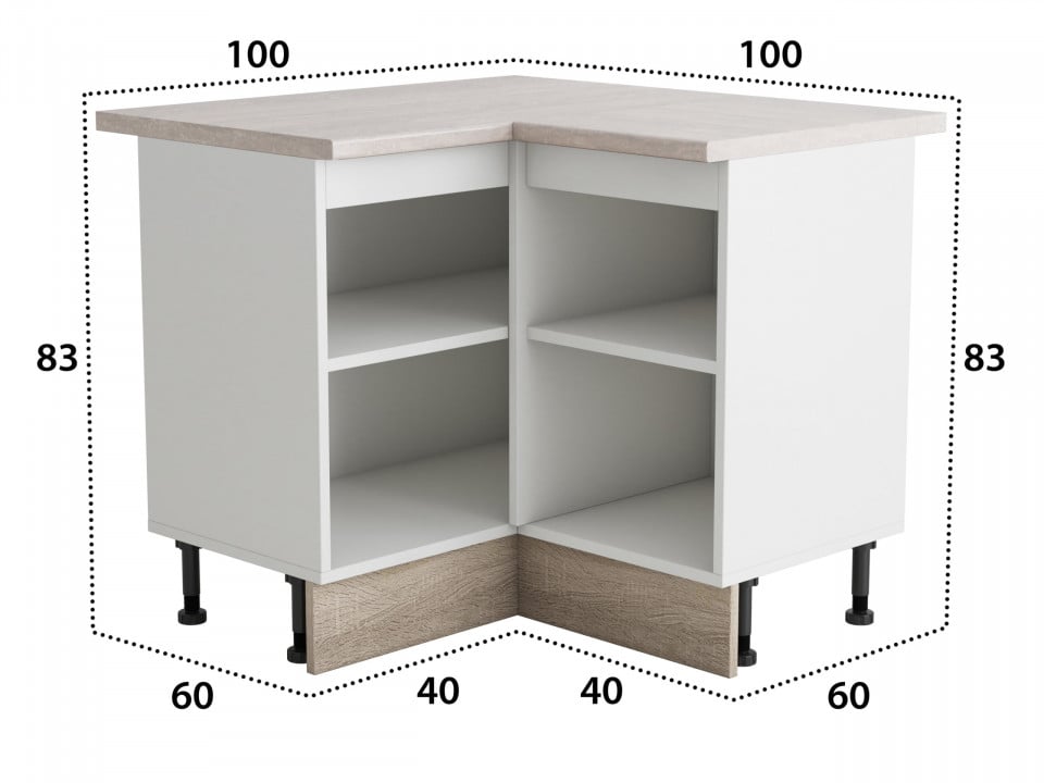 Coltar Alfa, Alb Sonoma, Blat travertin, PAL, 100x83x60 cm