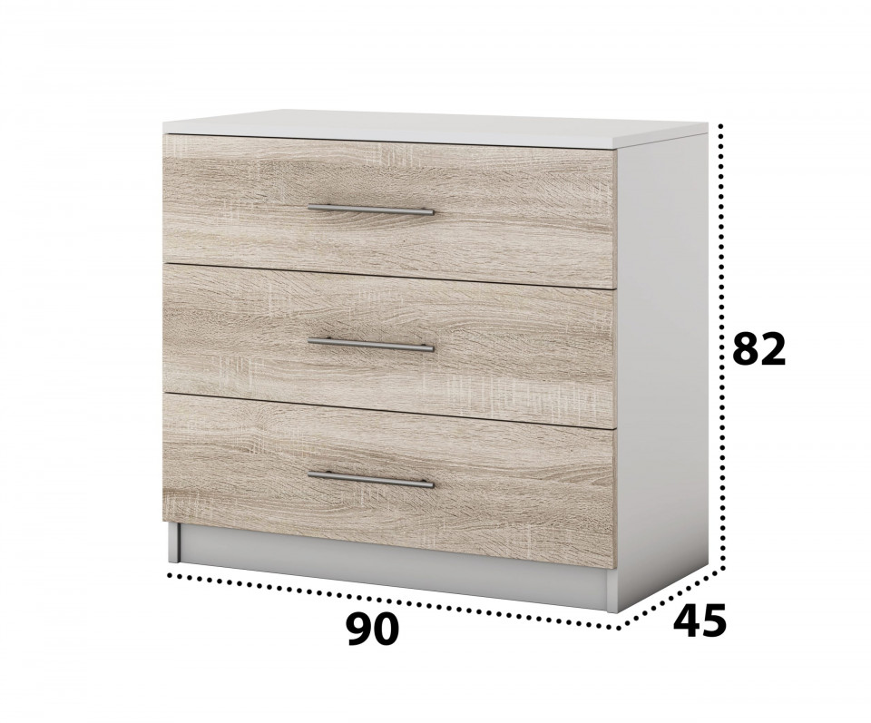 Comoda beta, sonoma/alb, 90x82x42.5 cm - 1 | YEO