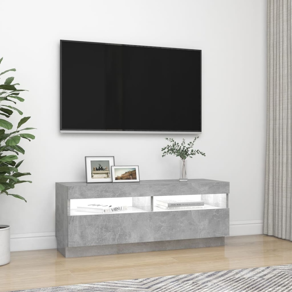 Comodă TV cu lumini LED, gri beton, 100x35x40 cm