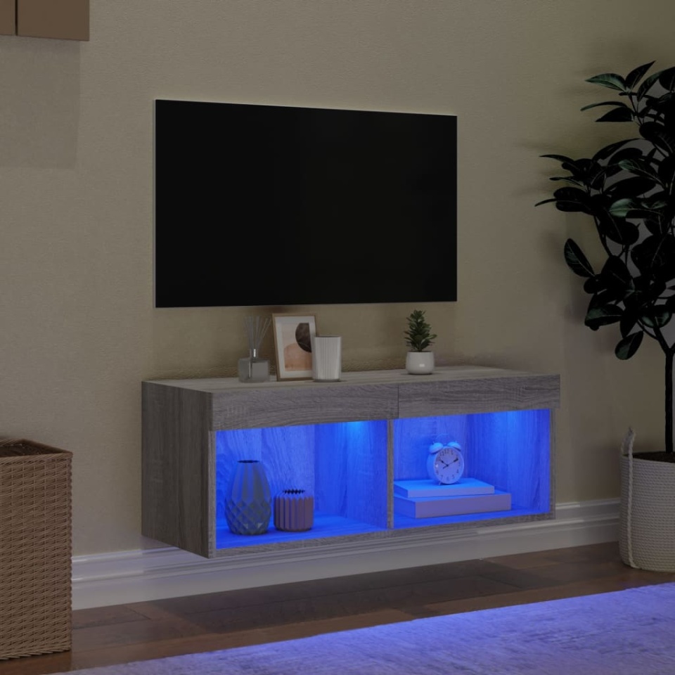 Comodă TV cu lumini LED, gri sonoma, 80x30x30 cm - 2 | YEO