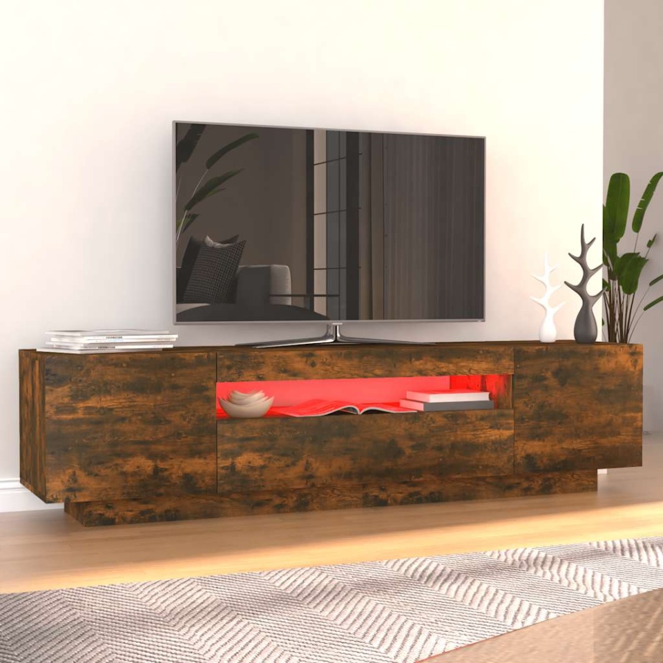 Comodă TV cu lumini LED, stejar fumuriu, 160x35x40 cm - 3 | YEO