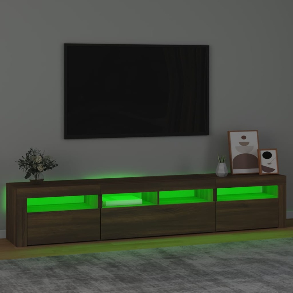 Comodă TV cu lumini LED, stejar maro, 210x35x40 cm - 3 | YEO