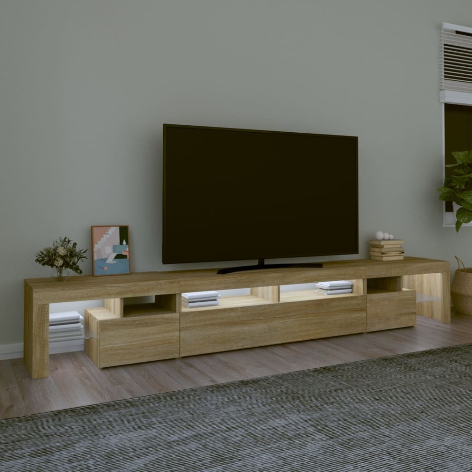 Comodă TV cu lumini LED, stejar sonoma,260x36,5x40cm - 2 | YEO