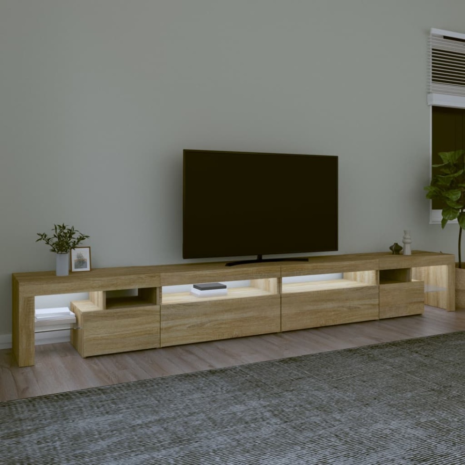 Comodă TV cu lumini LED, stejar sonoma, 290x36,5x40 cm - 2 | YEO