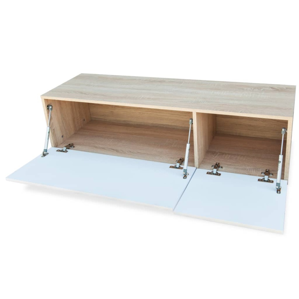 Comodă TV, PAL 120 x 40 x 34 cm, alb extralucios și stejar - 2 | YEO