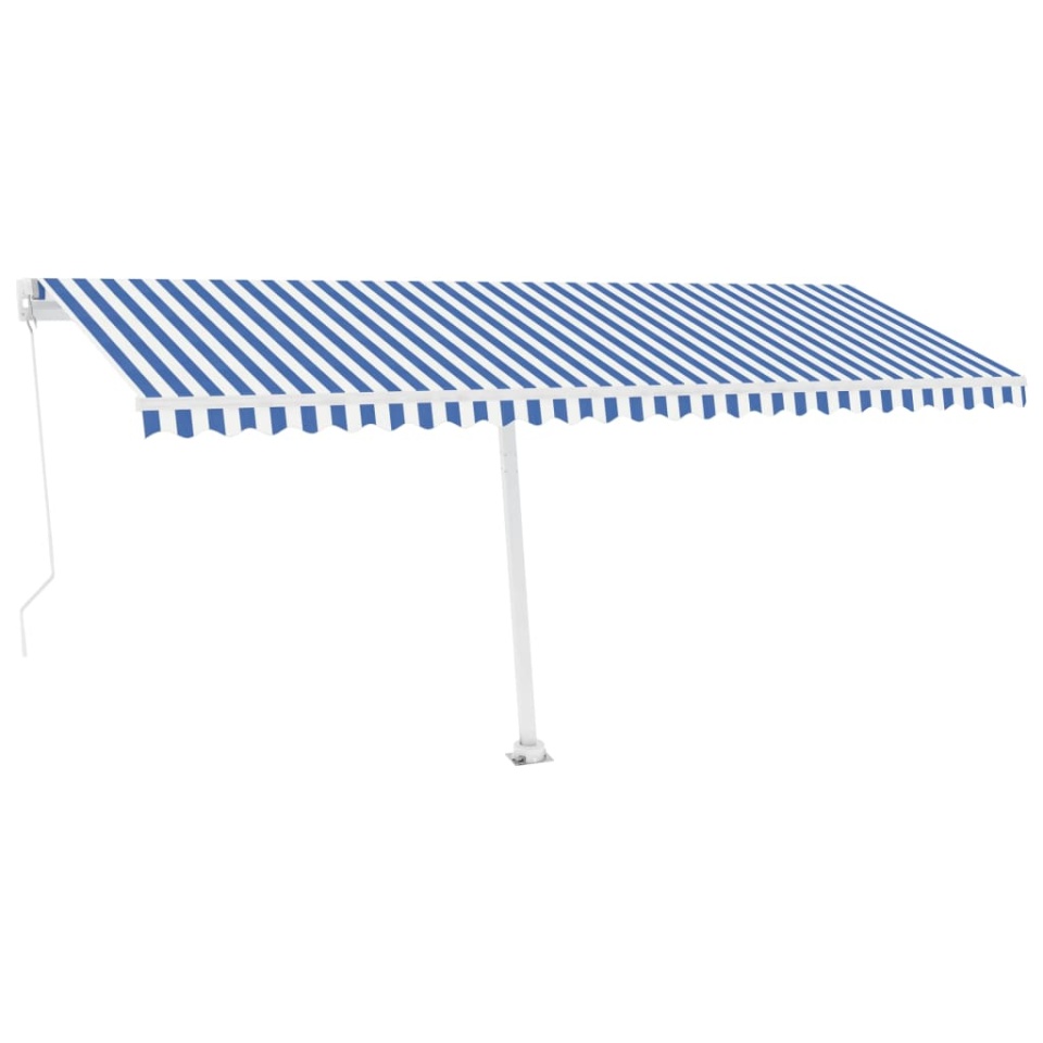 Copertină autonomă retractabilă manual, albastru/alb, 500x300cm - 1 | YEO