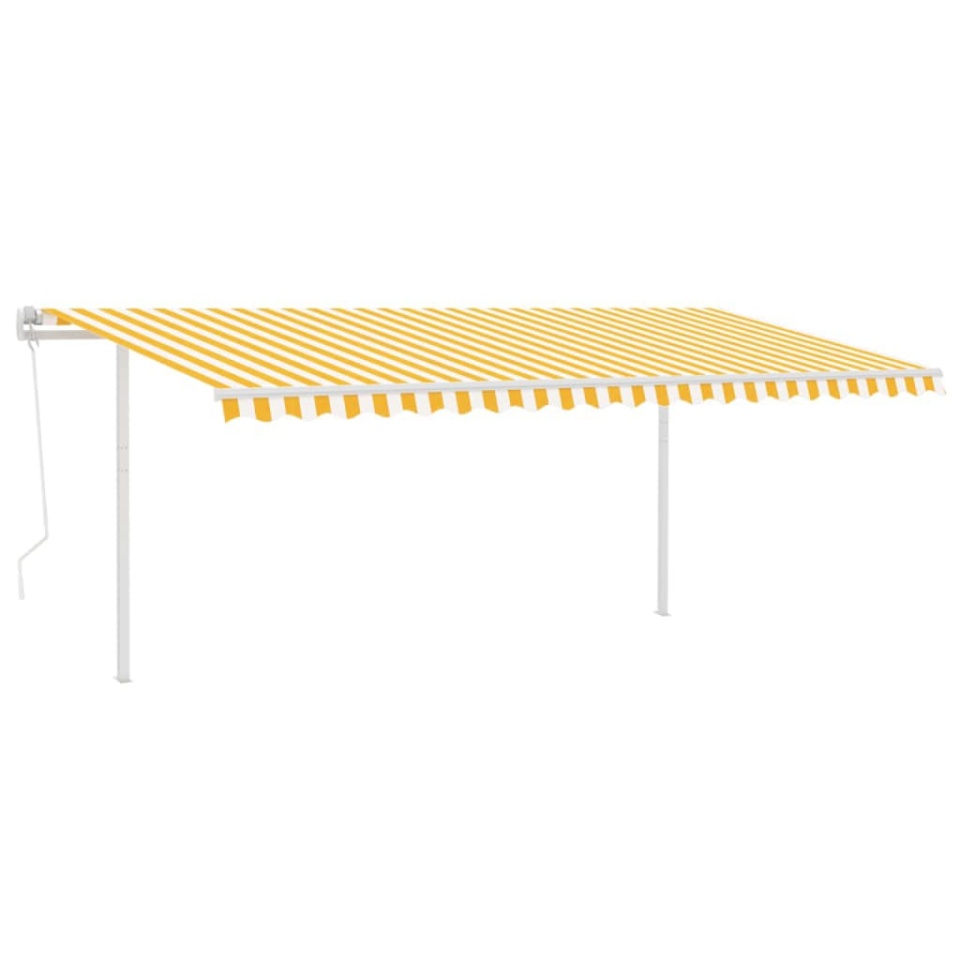 Copertină retractabilă automat, cu stâlpi, galben&alb, 5x3 m - 1 | YEO