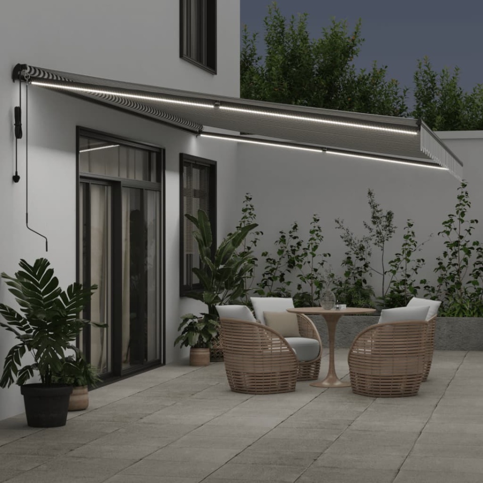 Copertină retractabilă automat LED-uri antracit/alb 600x350 cm - 2 | YEO
