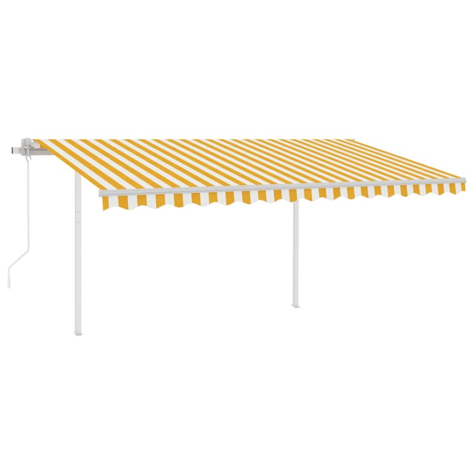Copertină retractabilă automat, stâlpi, galben&alb, 4,5x3,5 m - 1 | YEO