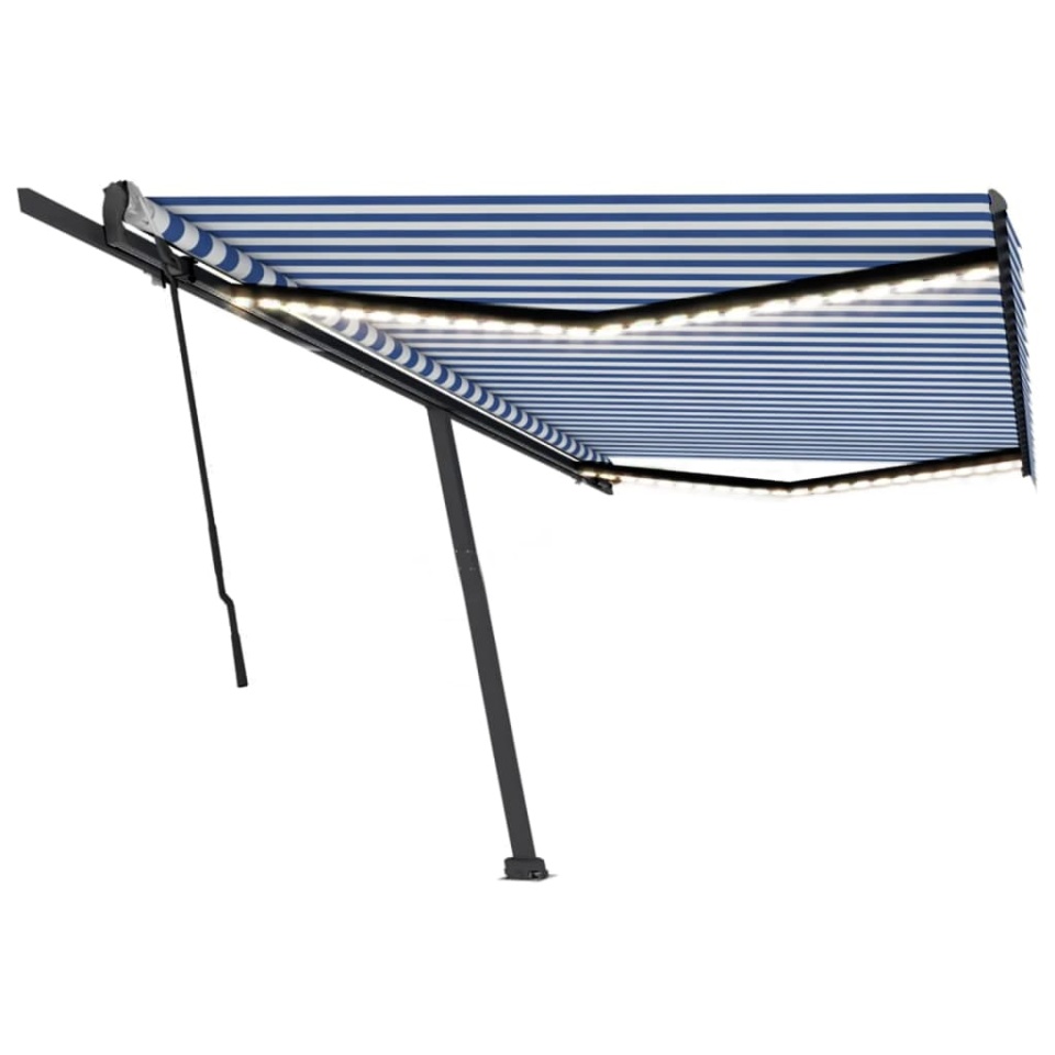 Copertină retractabilă manual cu LED, albastru&alb, 500x300 cm - 1 | YEO