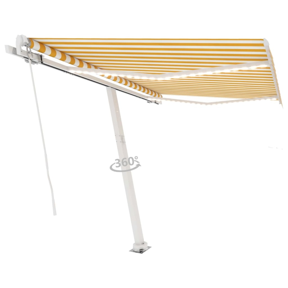 Copertină retractabilă manual cu LED, galben și alb, 350x250 cm - 2 | YEO