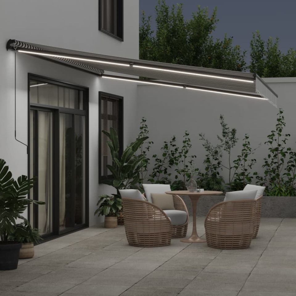 Copertină retractabilă manual cu LED-uri antracit/alb 450x350cm - 2 | YEO