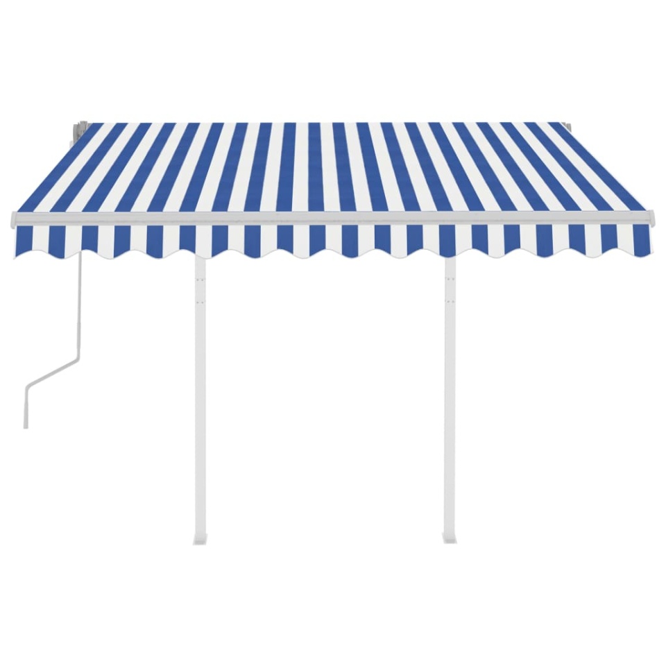 Copertină retractabilă manual cu stâlpi, albastru/alb, 3x2,5 m - 2 | YEO