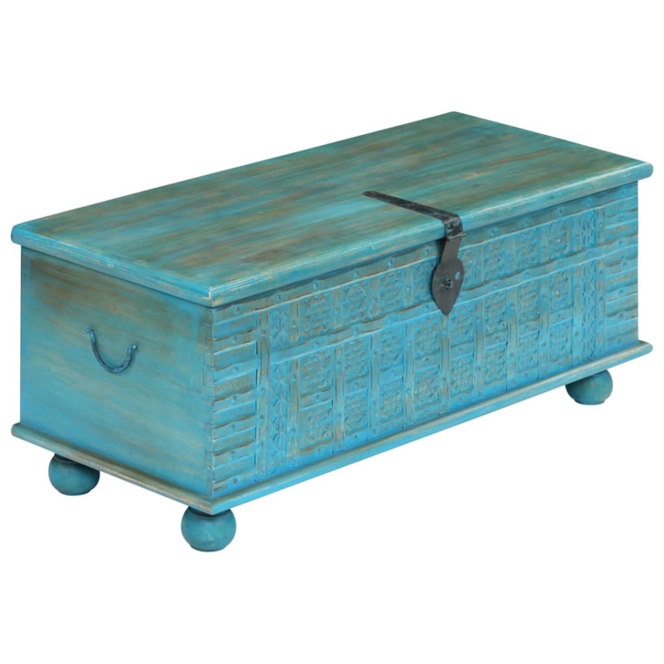 Cufăr de depozitare, lemn masiv de mango, albastru 100x40x41 cm - 2 | YEO