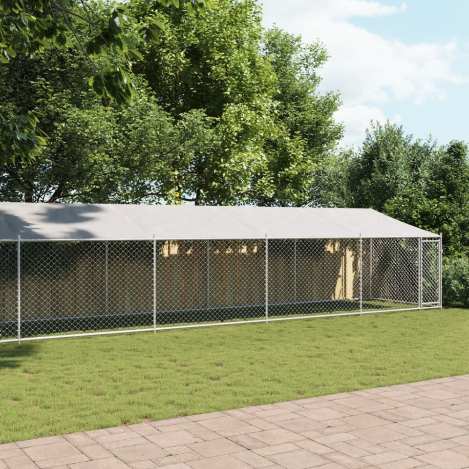 Cușcă câini cu acoperiș și ușă, gri, 10x2x2 m, oțel galvanizat - 2 | YEO