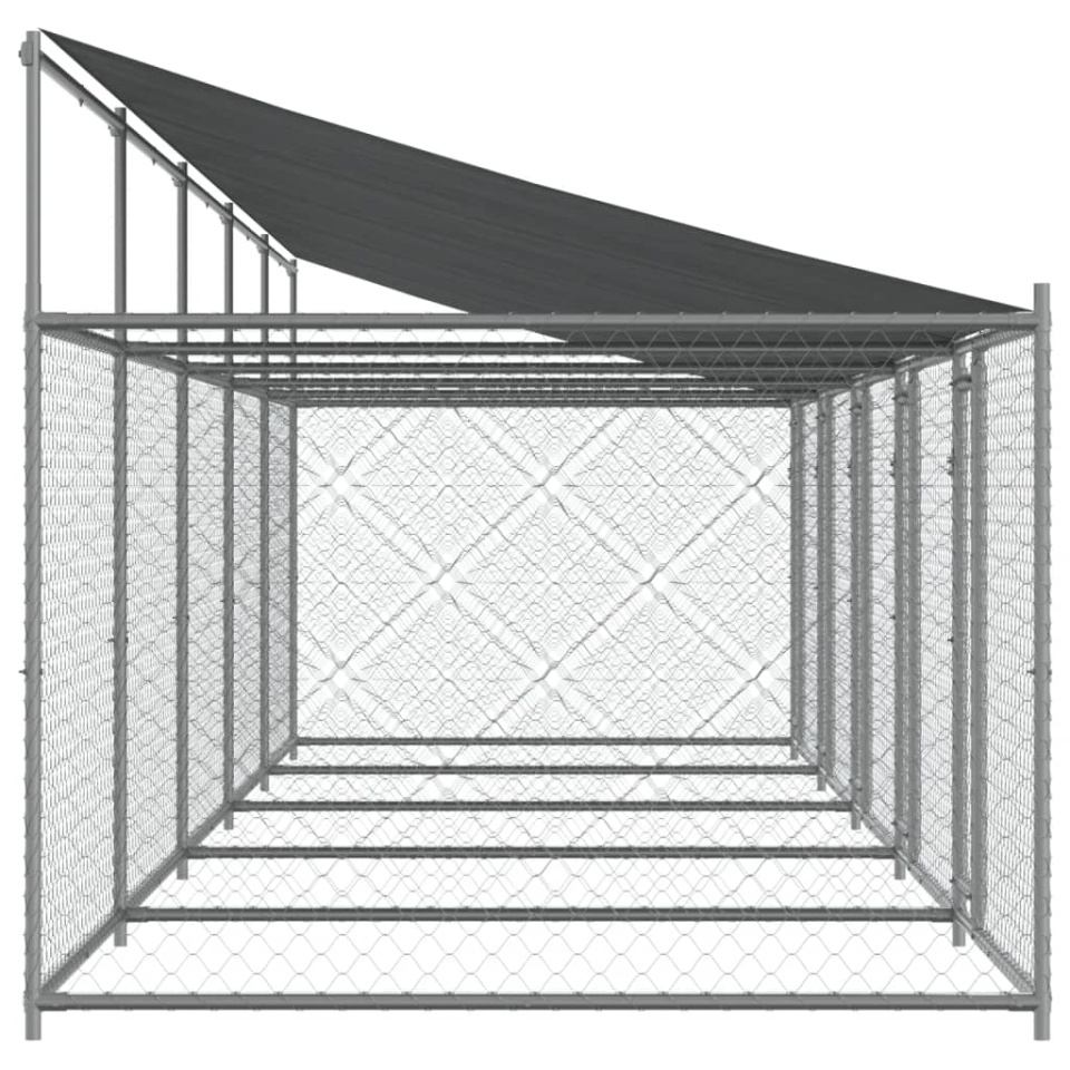 Cușcă câini cu acoperiș și uși, gri, 10x2x2 m, oțel galvanizat