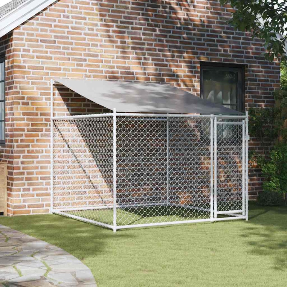 Cușcă de câini cu acoperiș și ușă gri, 2x2x2 m, oțel galvanizat - 2 | YEO