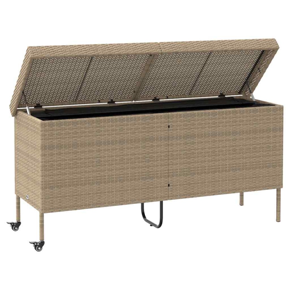 Cutie de depozitare grădină cu roți Bej 160x55x75 cm Poly Ratan - 3 | YEO