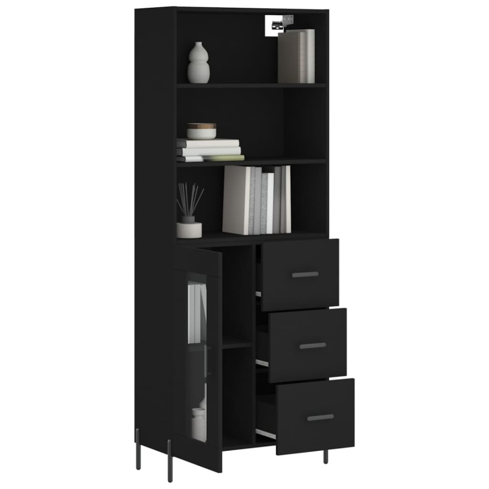 Dulap înalt, negru, 69,5x34x180 cm, lemn compozit - 2 | YEO