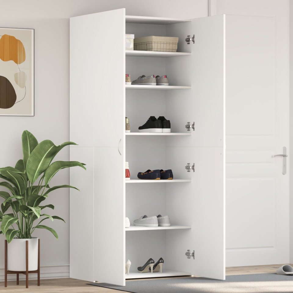Dulap Pantofi Alb 80x35.5x180 cm Lemn Prelucrat