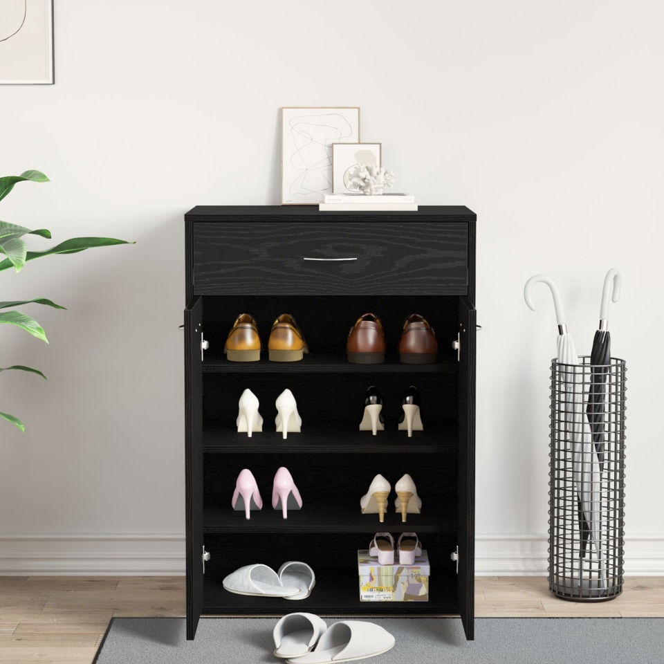 Dulap pentru încălțăminte , Negru cu Stejar, 60x35x84 cm, Lemn stratificat - 3 | YEO