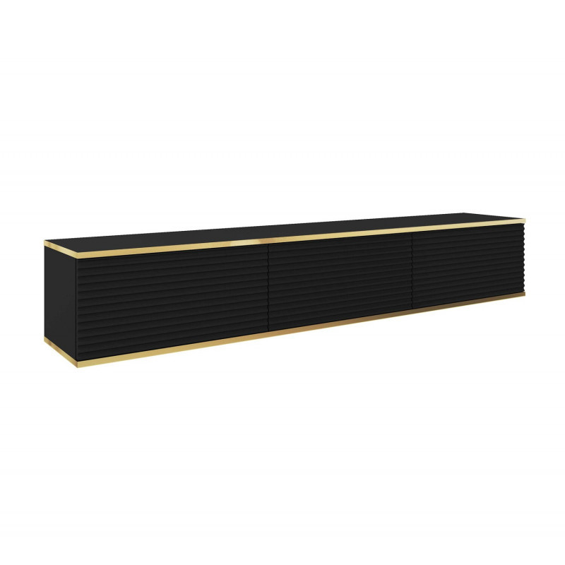 Dulap TV Bari BA04 MDF, negru, 175 cm 3D