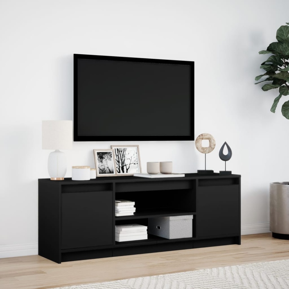 Dulap TV cu LED, negru, 139,5x34x50 cm, lemn prelucrat - 3 | YEO