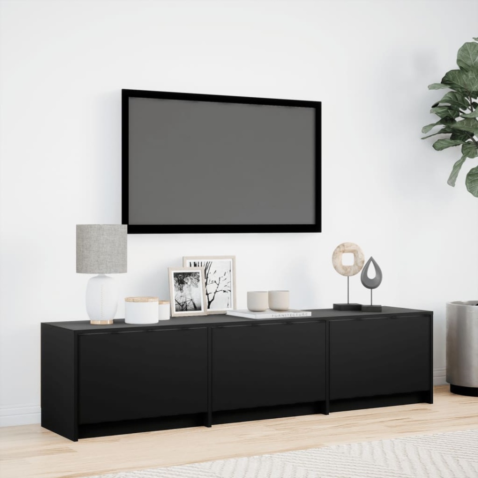 Dulap TV cu LED, negru, 165x34x40 cm, lemn prelucrat - 3 | YEO