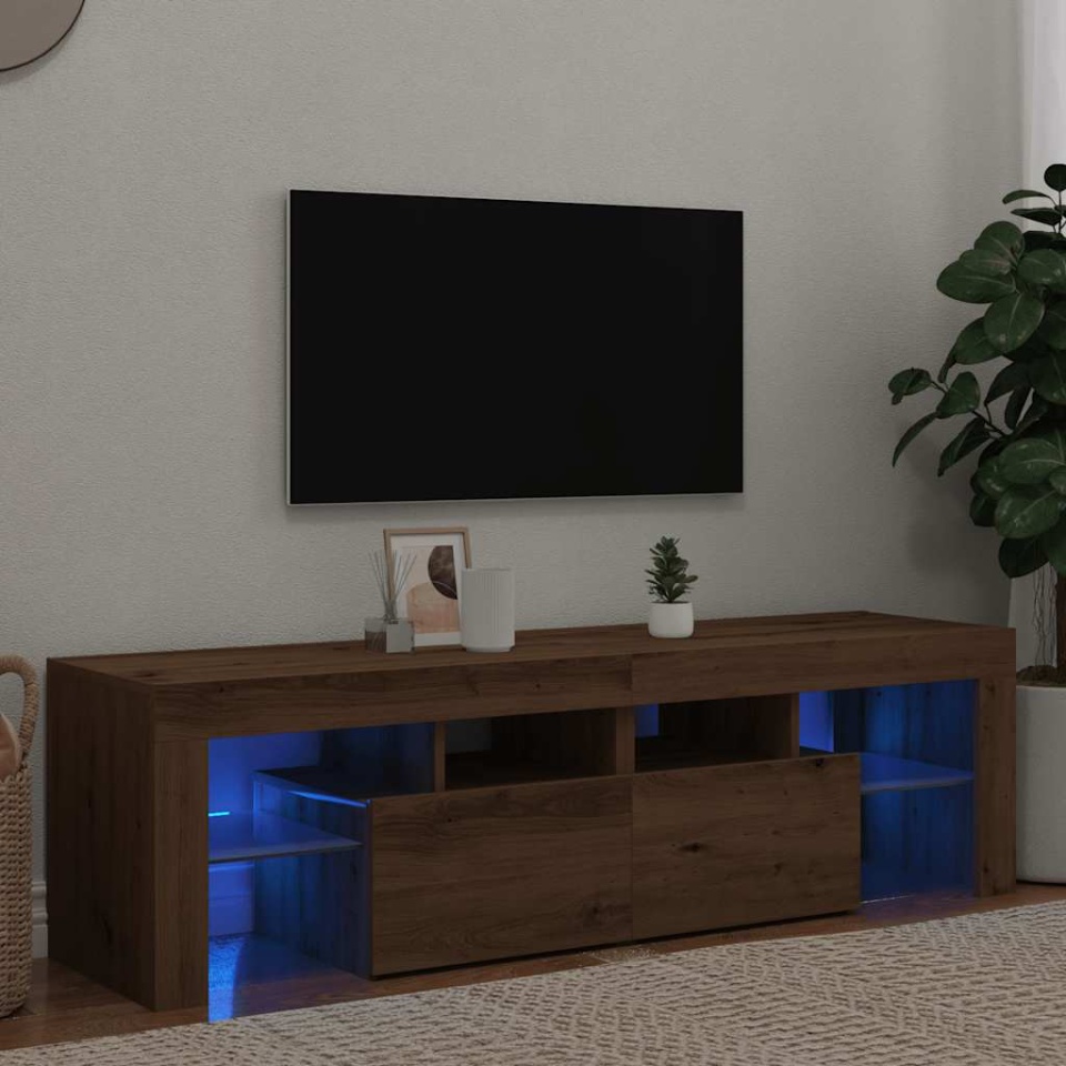 Dulap TV cu LED stejar artizanal 140x36,5x40 cm lemn prelucrat